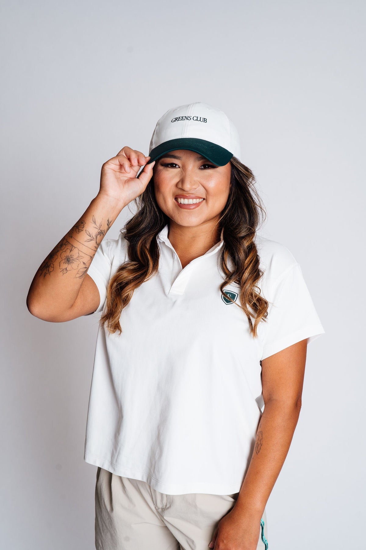 The Scord Greens Club Hat, a women's golf cap — detail view
